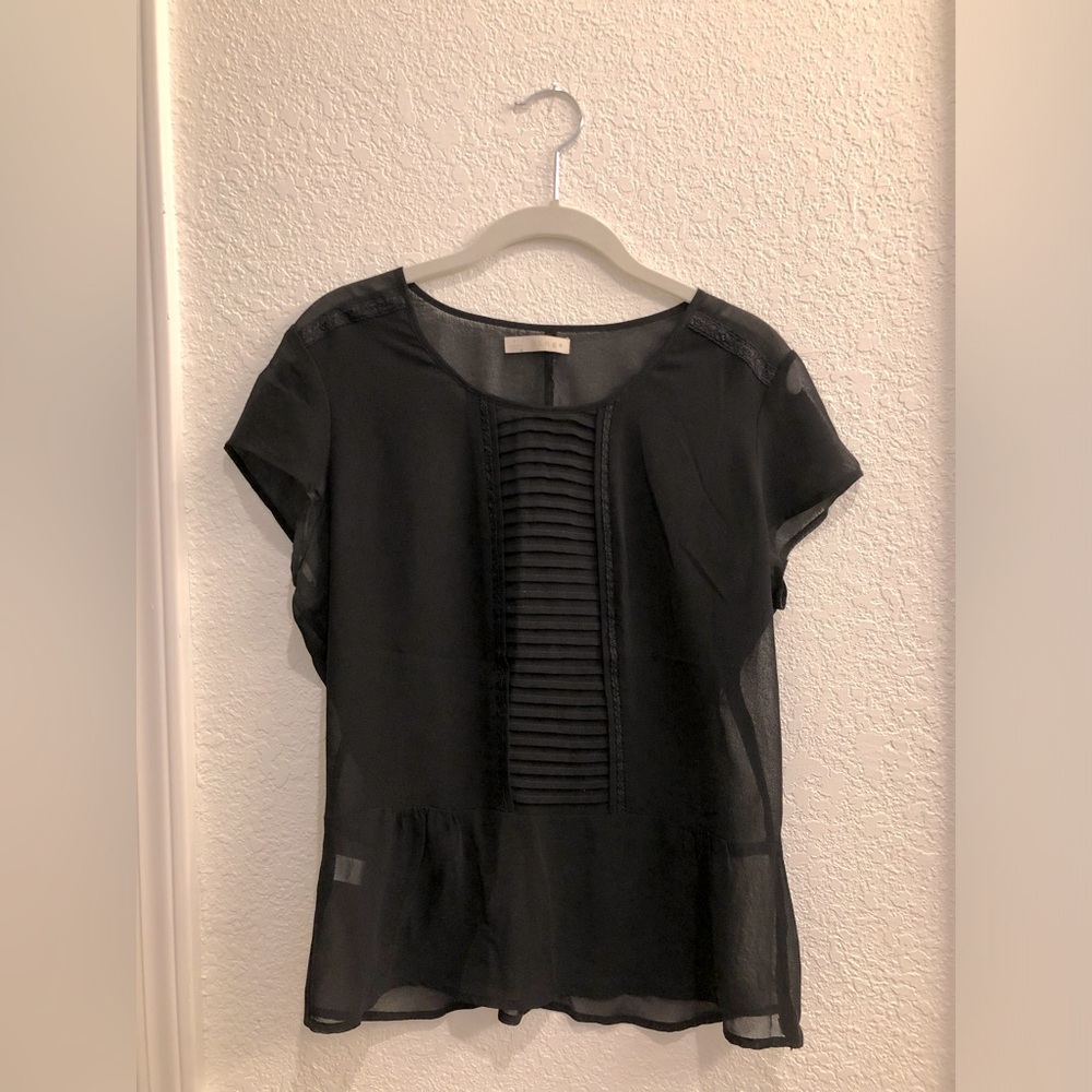 Hinge Black Sheer Blouse with Pintuck Detail
